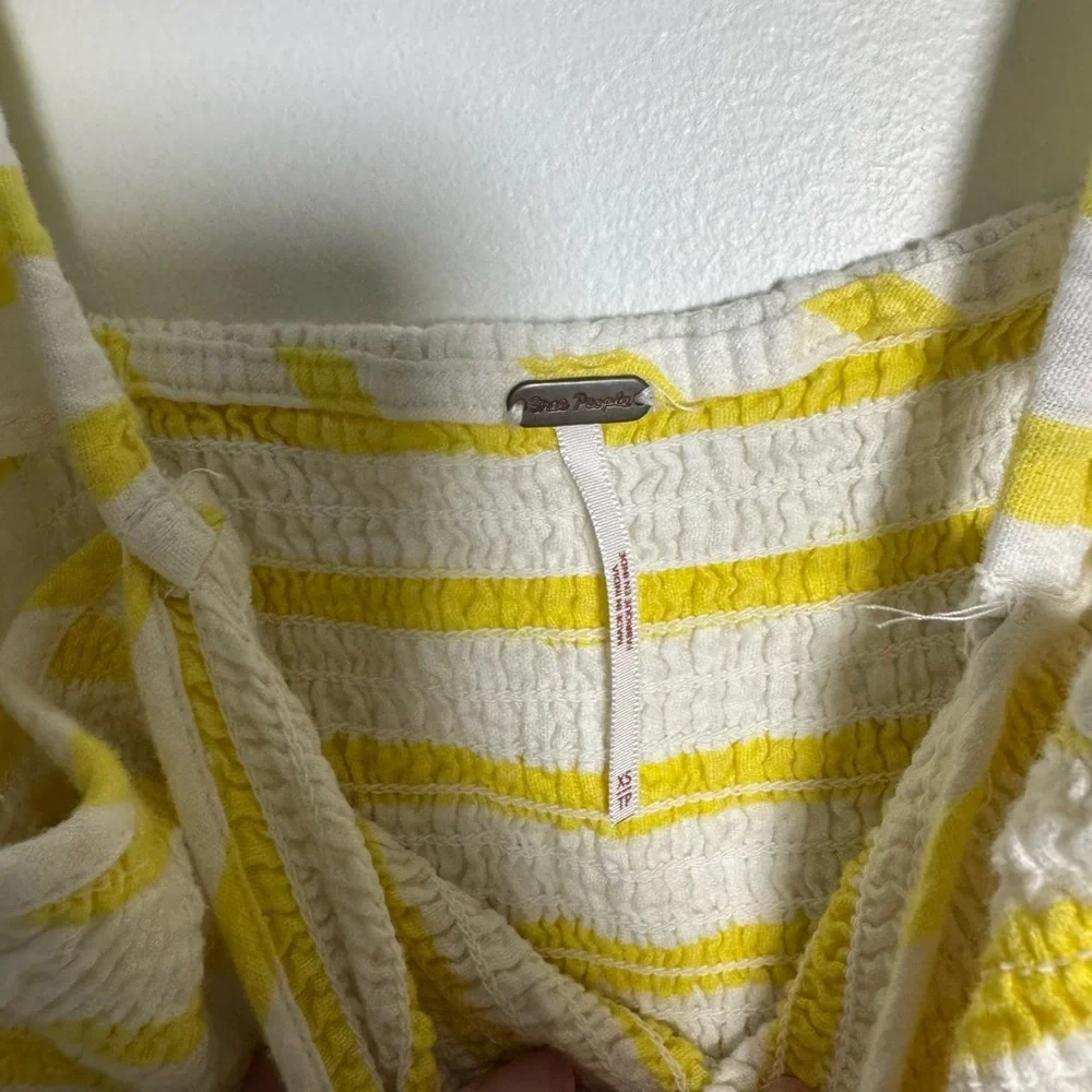 Free People XS Yellow Stripe Smocked Crop Top Ruffle Straps